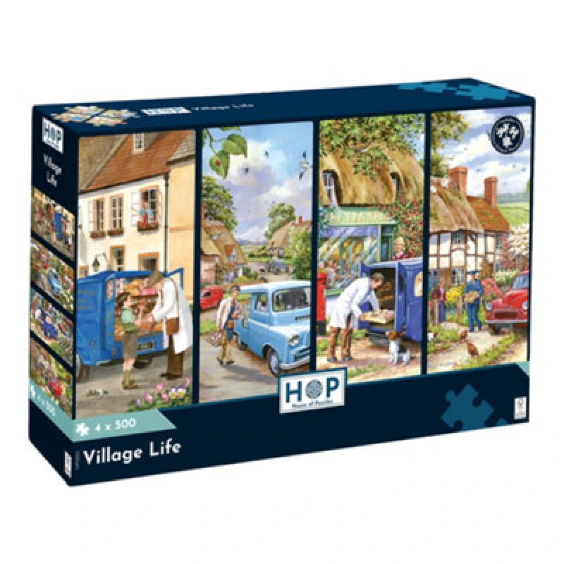 Image of The House of Puzzles 4 X 500 - Village Life 500 Piece Jigsaw Puzzle