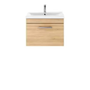 image of Nuie Athena 600 Wall Hung Single Drawer Vanity & Mid-edge Basin - Natural Oak