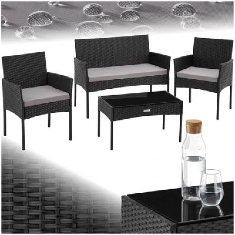 Image of Tectake Rattan Garden Furniture Palese - For 4 People, Weather Resistant - Black