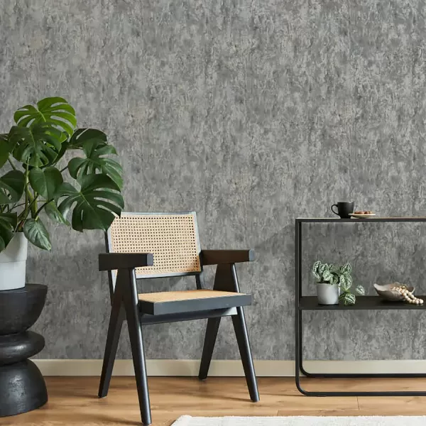 Image of Fine Decor Savona Marble Plain Wallpaper, Slate