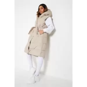 Image of I Saw It First Maxi Length Hooded Gilet With Fabric Belt - Grey