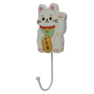 image of Maneki Neko Lucky Cat Wooden Wall Hook