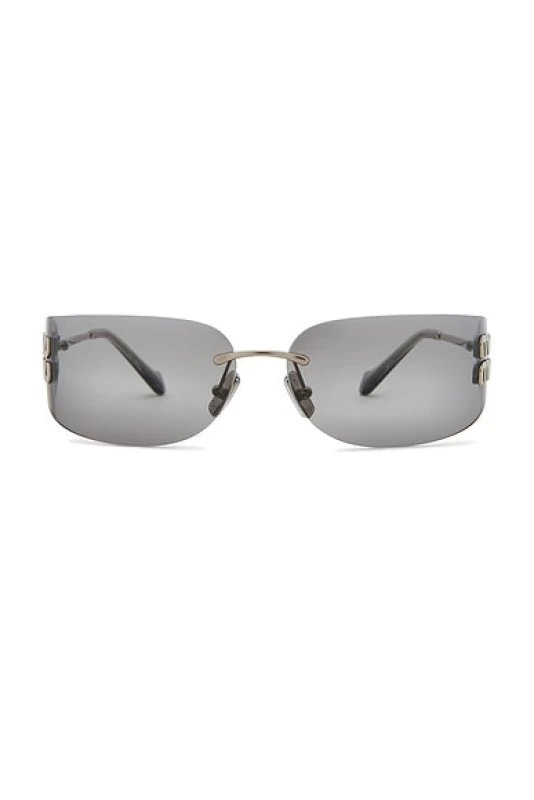 Image of Miu Miu Rectangle Fashion Show Sunglasses in Silver Mirror - Metallic Silver. Size all.