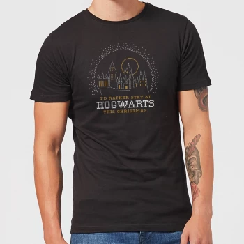 Image of Harry Potter I'd Rather Stay At Hogwarts Mens Christmas T-Shirt - Black - 5XL