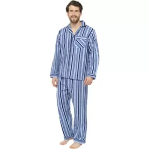 image of Tom Franks Mens Striped Flannel Pyjama Set (XL) (Blue)