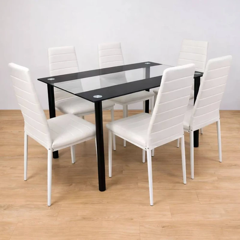 Image of KOSY KOALA Black Clear Glass 4 Faux Leather padded White Chairs White Unisex