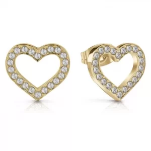 image of Guess Gold Tone Heart Crystal Stud Earrings