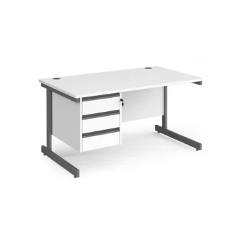 image of Office Desk Rectangular Desk 1400mm With Pedestal White Top With Graphite Frame 800mm Depth Contract 25 CC14S3-G-WH