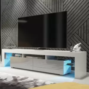 image of Creative Furniture - tv Unit 200cm Sideboard Cabinet Cupboard tv Stand Living Room High Gloss Doors - White & Grey - White & Grey