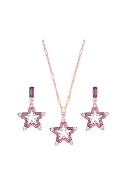 image of Mood Rose Gold Purple Baguette Star Pendant Necklace And Earring Set - Gift Boxed