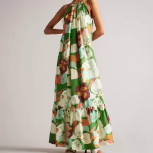 Image of Ted Baker Dulina Halterneck Linen-Blend Dress - UK 8