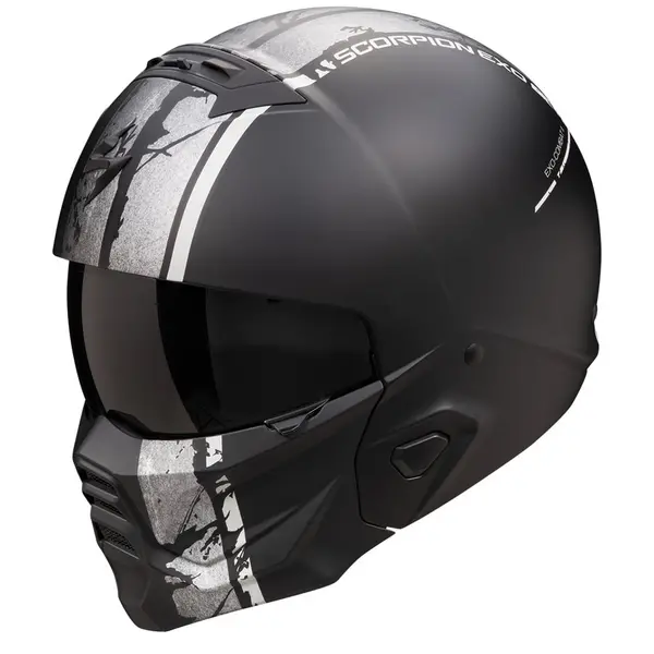 Image of Scorpion Exo-Combat II Lord Matt Black Silver Jet Helmet Size M