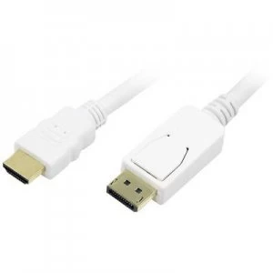 image of LogiLink DisplayPort / HDMI Cable 2m gold plated connectors White [1x DisplayPort plug - 1x HDMI plug]