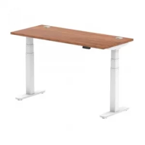 image of Air 1400 x 600mm Height Adjustable Desk Walnut Top Cable Ports White Leg