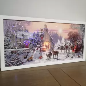 image of 60 x 30cm Battery Operated Fibre Optic Touch Activated LED Christmas Wall Art with Santa Cottage Scene