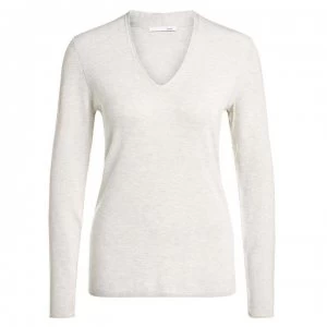 image of Oui V Neck Jumper - Stone Mel 7063