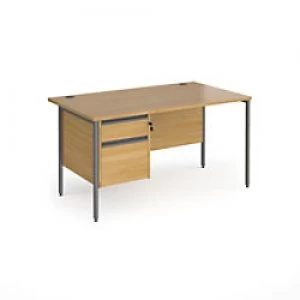 Image of Dams International Straight Desk with Oak Coloured MFC Top and Graphite H-Frame Legs and 2 Lockable Drawer Pedestal Contract 25 1400 x 800 x 725mm