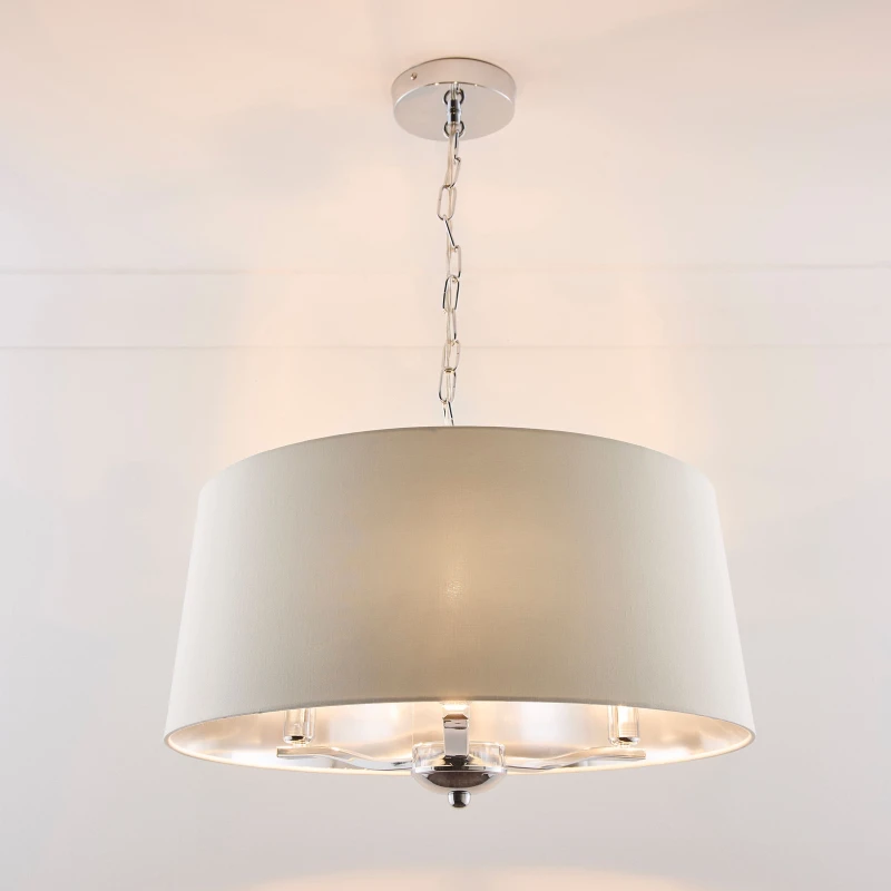 Image of K LIVING Giovanna 3 Light Chrome Chandelier and Cream Shade Cream