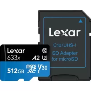 image of Lexar 512GB High-Performance V30 Micro SD Card (SDXC) + Adapter - 100MB/s