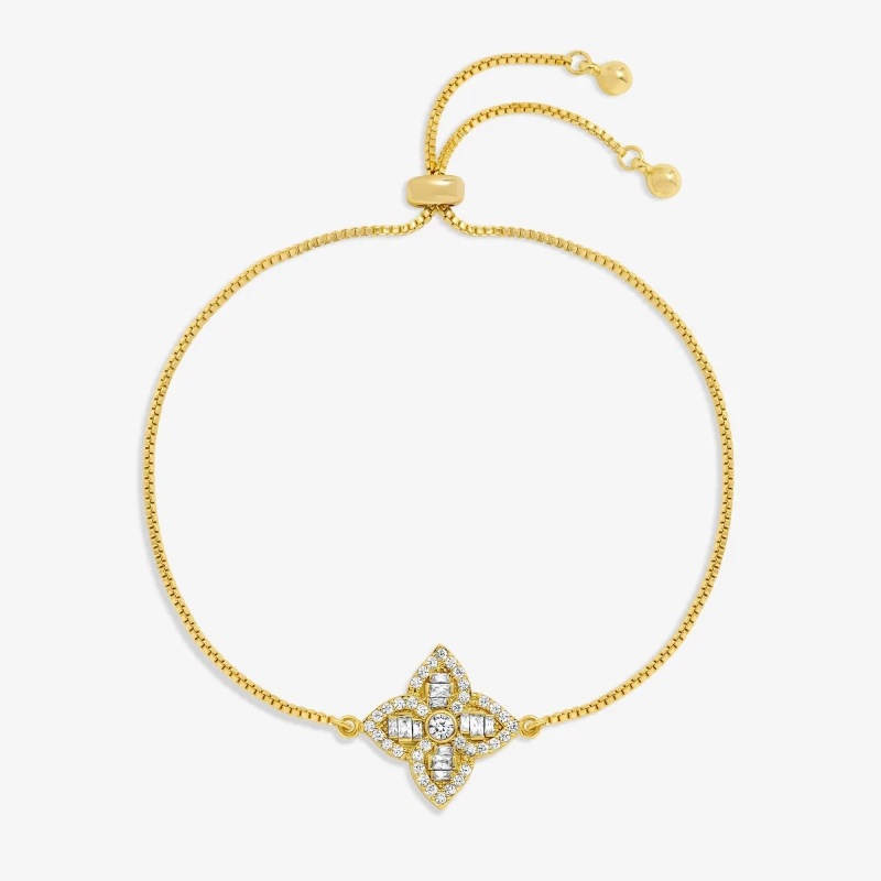 Image of Jon Richard 18K Gold Plated and Crystal Clover Bracelet Huggie Earrings One Size Gold 39177610000