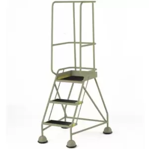 Image of 3 Tread Mobile Warehouse Steps & Guardrail BEIGE 1.7m Portable Safety Stairs