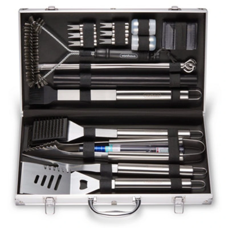 Image of VonHaus 25Pcs with Metal Storage Case BBQ Tools Set Silver
