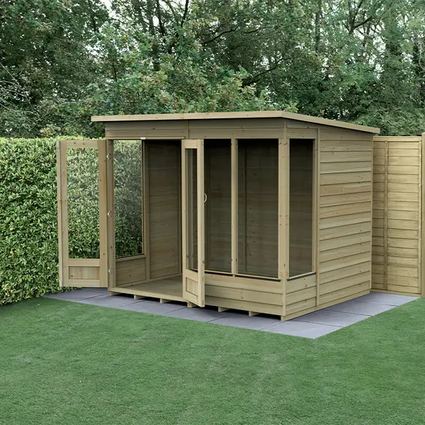 image of 8' x 6' Forest 4Life 25yr Guarantee Double Door Pent Summer House (2.52m x 2.05m)