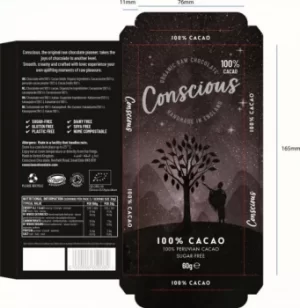 image of Conscious Chocolate Pure Dark 100% Cacao Bar 60g