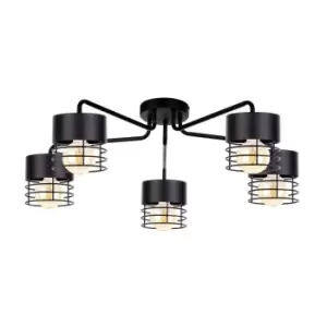 Image of Elle Multi Arm Semi Flush Ceiling Light Black, 70cm, 5x E27