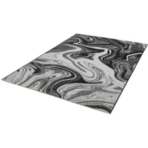 Image of Patio Marble Flatweave Kitchen Indoor Garden Outdoor Black Grey Rug Large Carpet 160 x 230cm (5'3'x7'7')