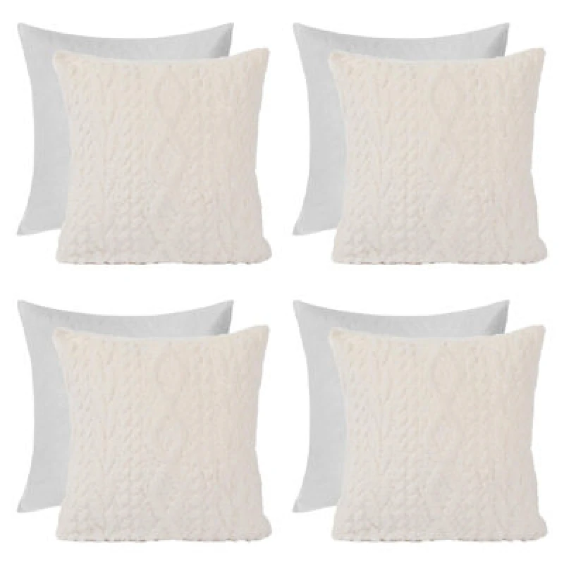 Image of OHS OHS 4 x Cable Knit Cushion Covers Soft Sherpa Filled Cases 18" x 18" in Cream Size: 45cm x 45cm Cream 45cm x 45cm Unisex 5027434207893
