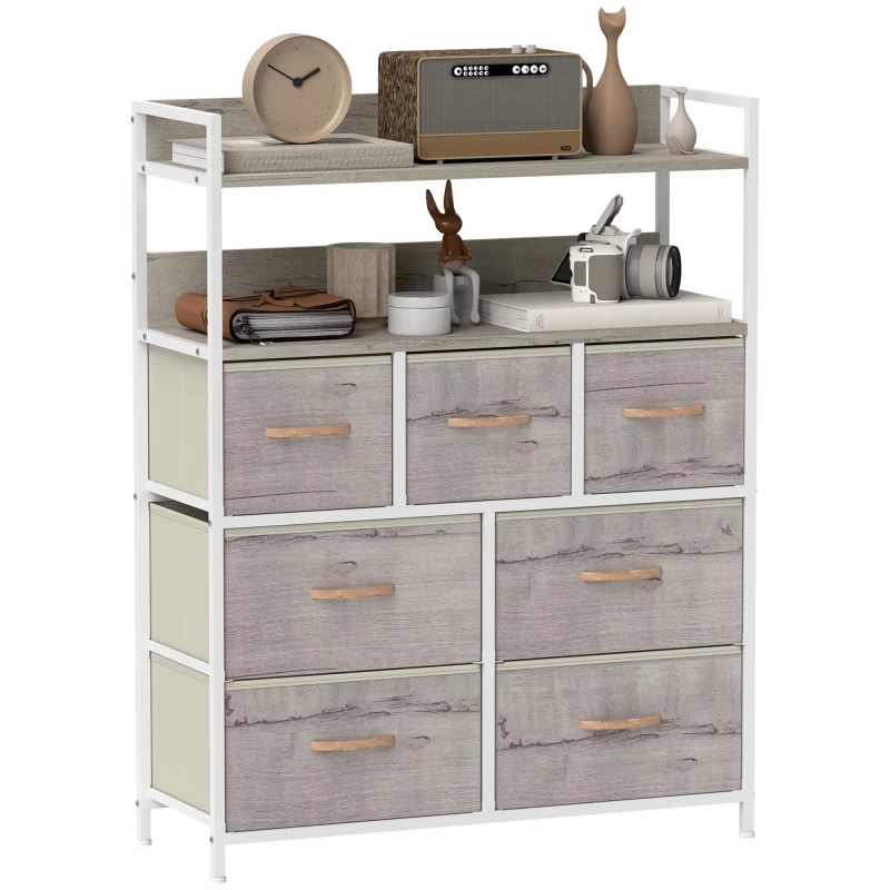 Image of HOMCOM Bedroom Chest of Drawers 7 Drawer Dresser w/ Shelves Natural