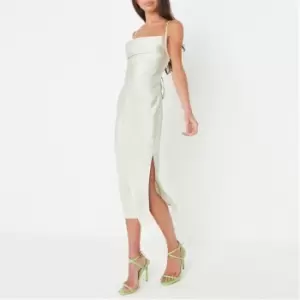 Missguided Petite Hammered Satin Cowl Neck Cross Back Midaxi Dress - Green