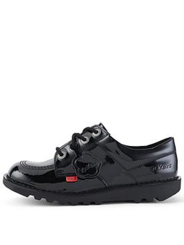 Image of (Black, UK 4) Kickers Kick Lo Classic Patent Leather Girls Kids School Fashion Shoe Black