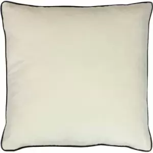 image of Riva Paoletti Meridian Faux Velvet Piped Cushion Cover, Ivory/Black, 55 x 55 Cm