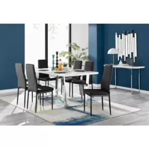 Image of Furniturebox Kylo White High Gloss Dining Table & 6 Black Velvet Milan Dining Chairs With Black Legs