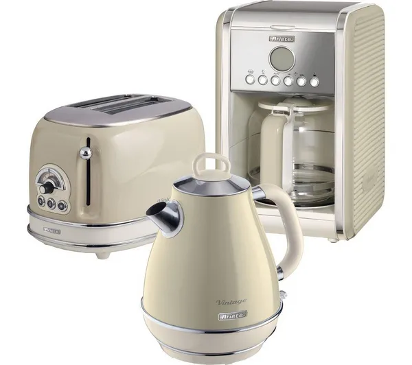 image of Ariete ARPK7 Vintage 2 Slice Toaster, 1.7L Fast Boil Jug Kettle & 12 Cup Filter Coffee Maker