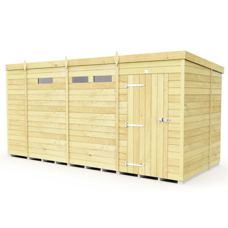 Image of Buttercup Farm 13 x 6 Feet Pent Security Shed - Single Door - L178 x W387 x H201cm in Brown Brown Unisex
