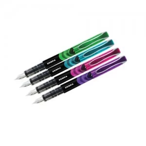 image of Zebra Fountain Pen Assorted Lt Blue Violet Pink Green PK4