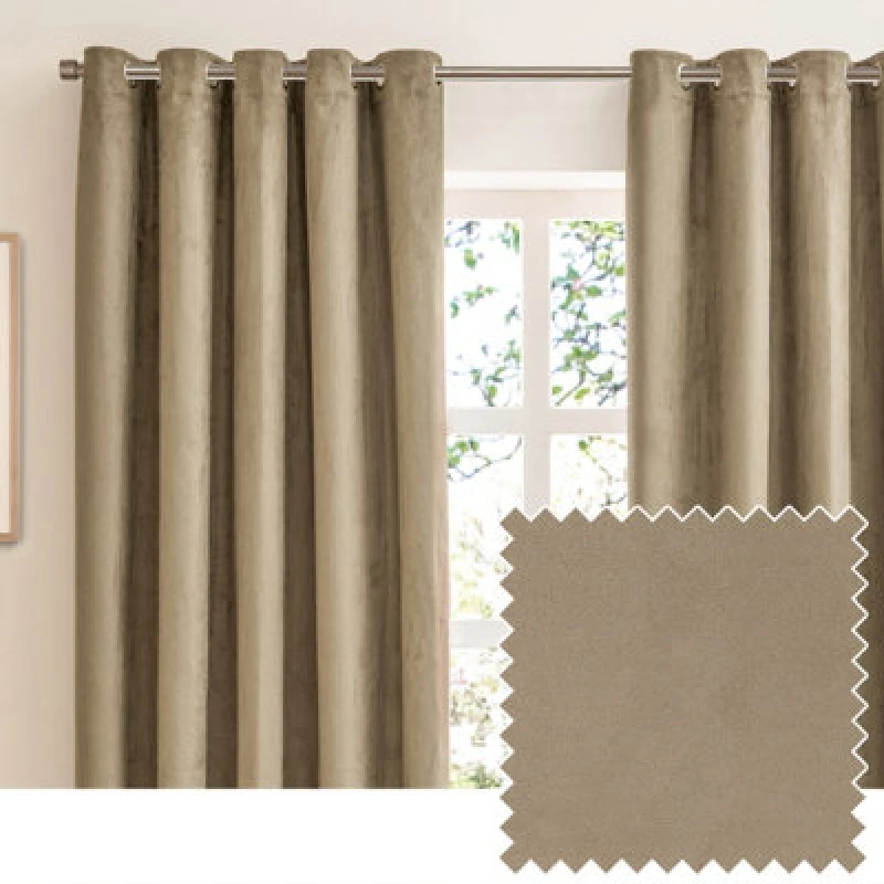 Image of Furn Furn Verso Suede 100% Blackout Eyelet Curtain Pair in Brown Size: 117cm width x 137cm drop Brown 117cm width x 137cm drop Unisex 5025532356666