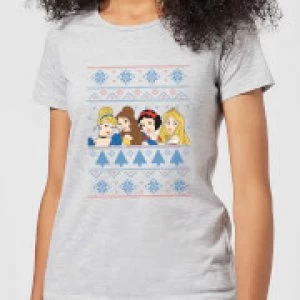 Image of Disney Princess Faces Womens Christmas T-Shirt - Grey - 3XL