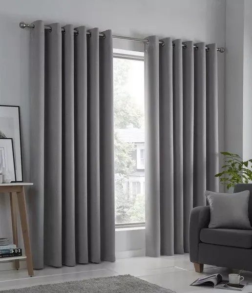 image of Fusion Strata Dim-Out Eyelet Curtains Silver QFTQG Unisex width: 114x137cm(45x54inches),width: 114x183cm(45x72inches),width: 165x137cm(65x54inches),wi