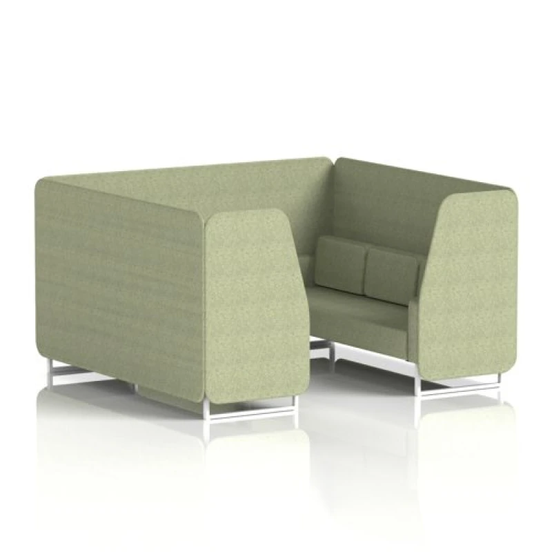 Image of Brixworth 6 Seater Office Booth with Front Panel - White Legs in Rivet Fabric - Burnish Panels and Sofa