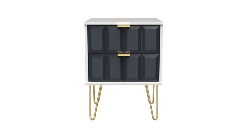 Image of Bologna Ready Assembled Matt Indigo & White 2 Drawer Wide Bedside Chest (H)505mm (W)395mm (D)415mm