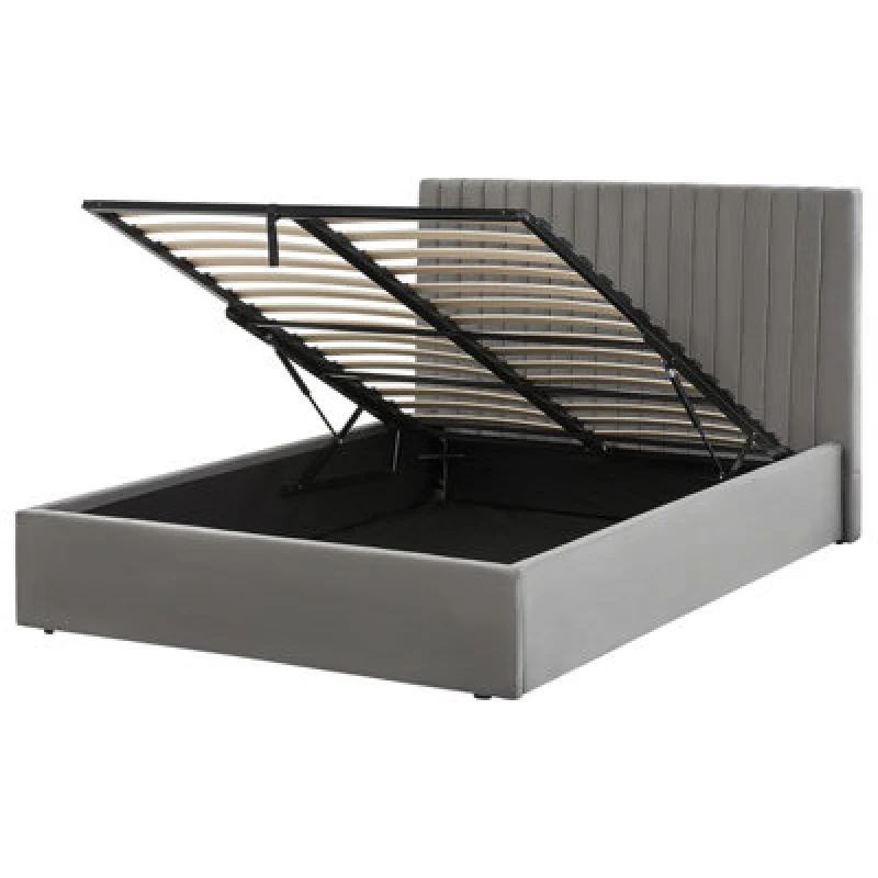 Image of Beliani Ottoman Bed Velvet Vion 140 X 200 Cm (Eu Double) Grey