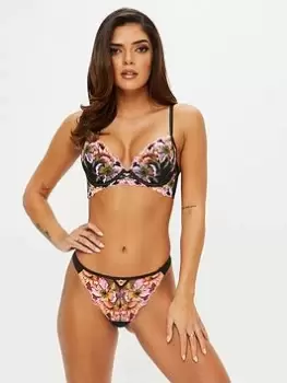Image of Ann Summers Knickers Wildflower Thong - Black, Size 10, Women