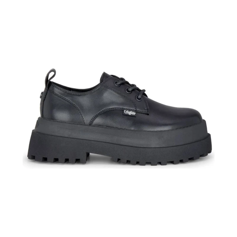 Image of Buffalo Womens Pluto Lace Up Vegan Nappa Platform Shoes in Black Size: 7 Black Female 7