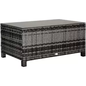 Image of Outsunny Garden Rattan Side Table,Wicker Coffee Desk, Glass Top, Mixed Grey