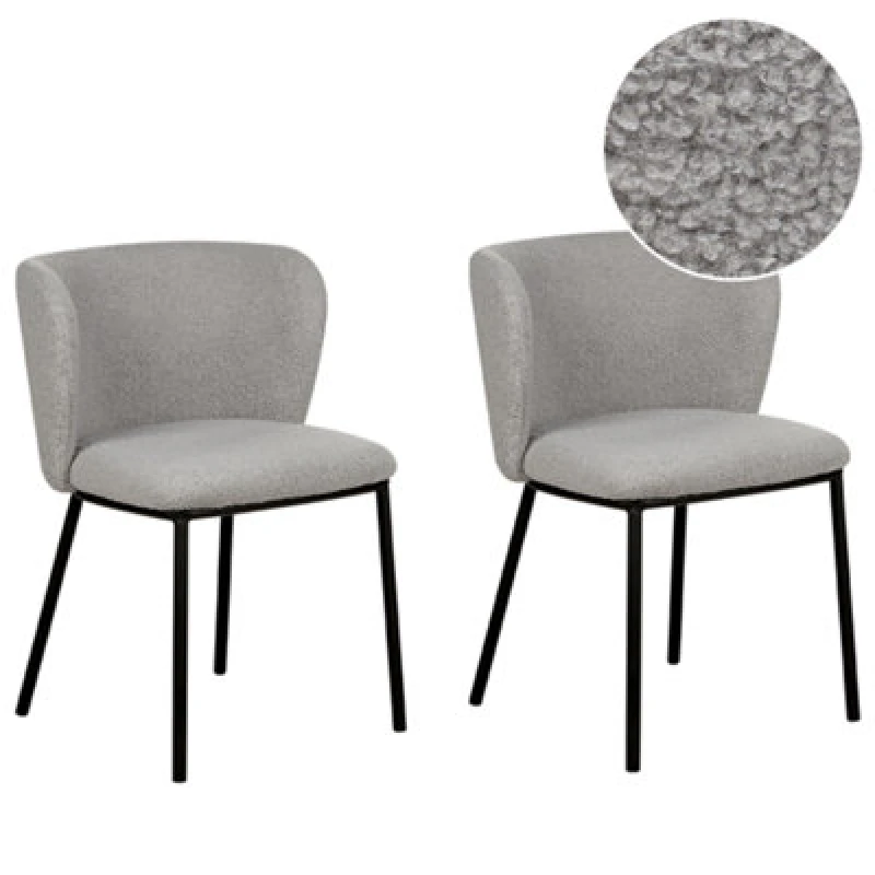 Image of Beliani Set Of 2 Dining Chairs Mina Boucle Grey