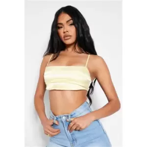 Image of I Saw It First Lemon Satin Pleated Extreme Crop Top - Yellow